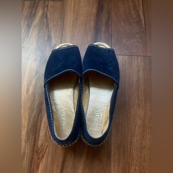 AUTHENTIC- Prada Blue Suede Peep Toe Platform Espadrille - Picture 4 of 10